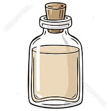 Potion bottle graphic with tan liquid and a cork top concept for science and fantasy themes