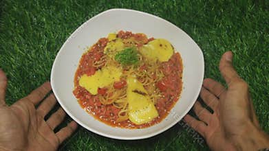 One served a delicious spaghetti dish