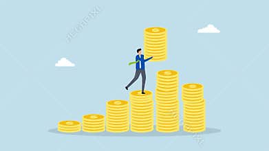 Investment growth compound interest, businessman increase money stack