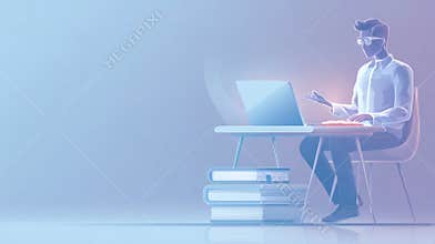 Person Working on a Laptop at a Desk Surrounded by Books in a Modern Indoor Space During Daytime