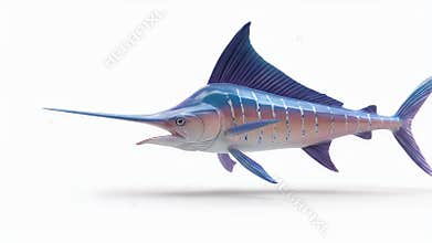 Striking Blue Marlin, Ocean Predator, Isolated on White Background