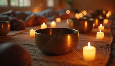 Group sound bath session with singing bowls