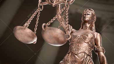 Slow Upward Crane Movement of Lady Justice Statue In A Courthouse Building