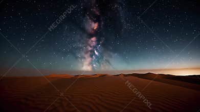 Starlit Milky Way Over Expansive Desert Dunes Beneath a Celestial Sky at Night