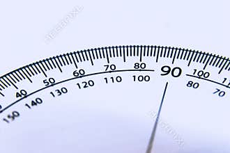 Close up of a Plastic Protractor on White Background