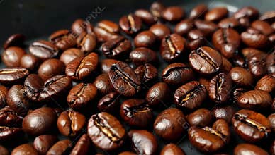 Roasted coffee beans close up showcasing rich brown color and texture for coffee lovers delight