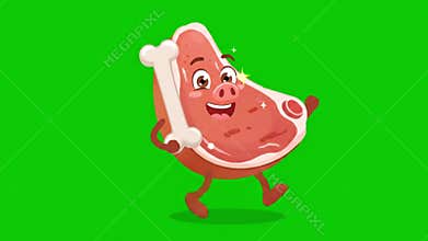 Funny Cartoon Pork Chop Character Walking Loop Animation