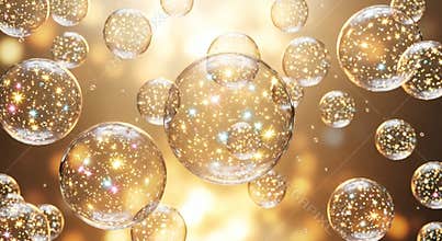 Abstract multiverse concept with glowing spheres and golden light