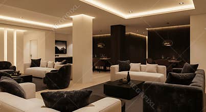Elegant hotel lobby with modern design and comfortable seating