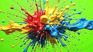 Explode paint drop canvas animation flows dynamically as paint droplets scatter and burst energetically Generative AI