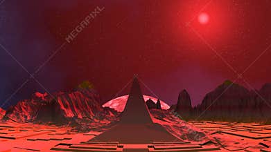 Pyramid, pink moon and UFO