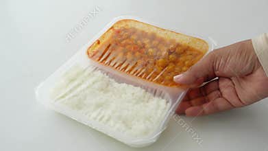 Delicious meal box with rice and chickpeas for lunch