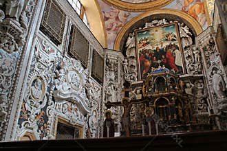 baroque choir, altar and altarpiece in a church (martorana) in palermo in sicily - italy