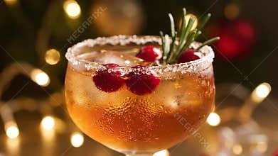 Festive Christmas Cranberry and Rosemary Cocktail with Sugared Rim
