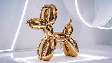 Gold Balloon Dog Sculpture on Display in a White Gallery