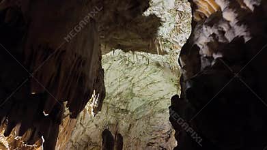 Amazing rock formations in one of the largest caves in Europe, Postojna Cave, Slovenia.