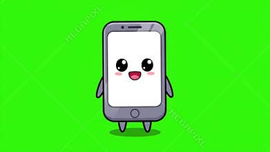 Cute Smartphone Character Walking on Green Screen