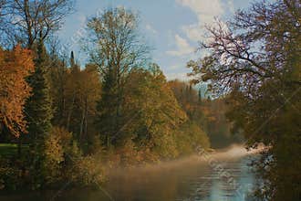 River lit by the sun after the rain