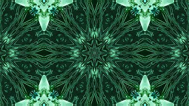 Kaleidoscopic Abstract Pattern with Geometric Shapes and Emerald Green Tones