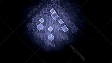 Blue Cubes Rotating in Perspective