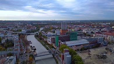 Berlin industrial power plant development. Nice aerial view flight drone