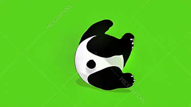 Playful panda rolling and lounging on a bright green background