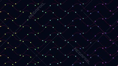 Dynamic wave pattern with zigzag colored dots in monochrome - abstract geometric design