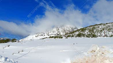Winter landscape from the San Isidro mountain pass , Spain