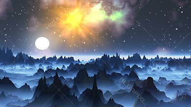 Moonrise on a foggy planet