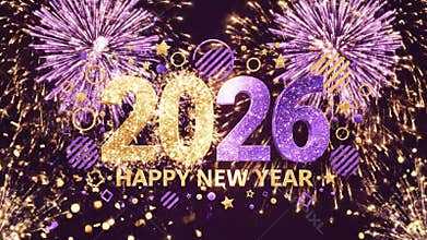 Festive fireworks display with happy new year greeting for celebration