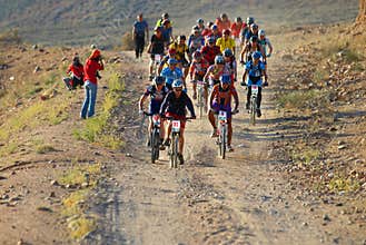 Bike race start in desert