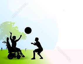Disabled Boy Playing Ball Park