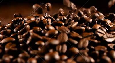 Pouring Fresh Coffee Beans Close-Up