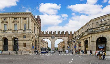 Porta nuova city gate in Verona, Italy