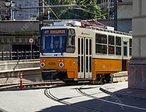 Budapest Tram 41 Turning on Historic Street