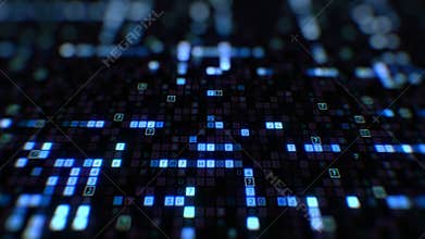 Beautiful digital code hexadecimal big data blue color moving on screen seamless. Changing symbols glowing looped 3d