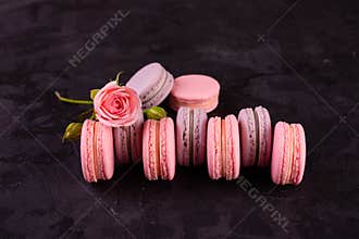 Wedding, St. Valentine`s Day, birthday, preparation, holiday. Beautiful pink tasty macarons