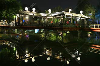 Lights Decoration and Reflection of the Pavilion at a Local Park