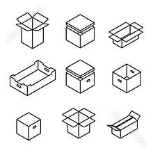 Set of cardboard boxes from thin lines, vector illustration
