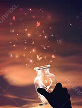 Butterflies escaping from a vase, freedom, dreams