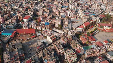 Aerial top view with drone on Kathmandu is the capital of mystical Nepal, the highest altitude country.