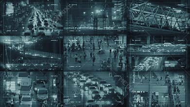 CCTV Monitors Display With City Scenes