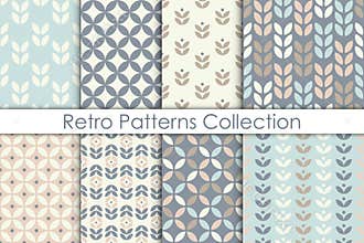 Set of Scandinavian style floral seamless pattern.