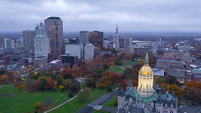 Hartford Connecticut Aerial View Capital Building Statehouse Downtown