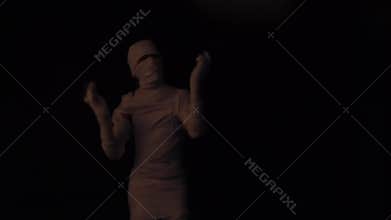 Blur focus scene of mummy walking in darkness.