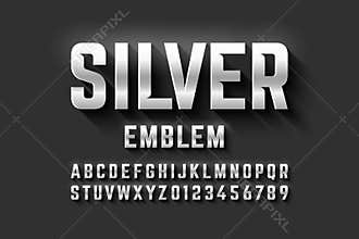 Silver emblem style font, metallic alphabet