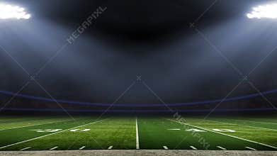 American football stadium low angle field view