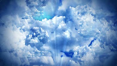 Fantasy landscape on cloudy sky, White smoke animation, Loop background,