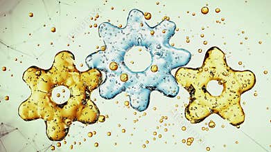 Three 3d gears made of oil. 3d illustration