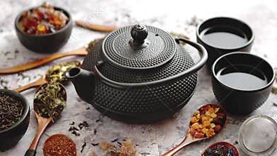 Iron vintage teapot and cups.